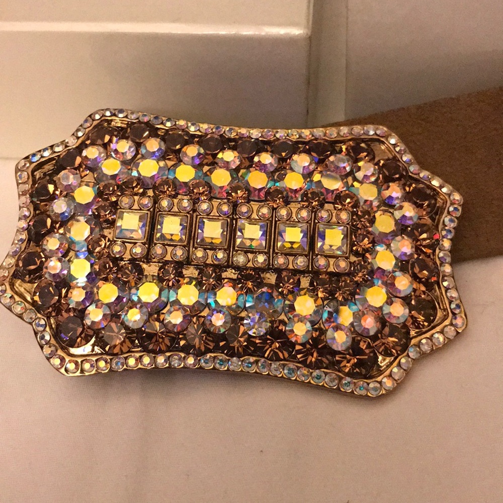 Cochni Metallic Leather Rhinestone Belt